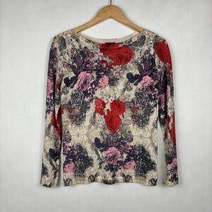 Talbots Pure Merino Wool Sweater S Long Sleeve Rose Floral Romantic Bohemian